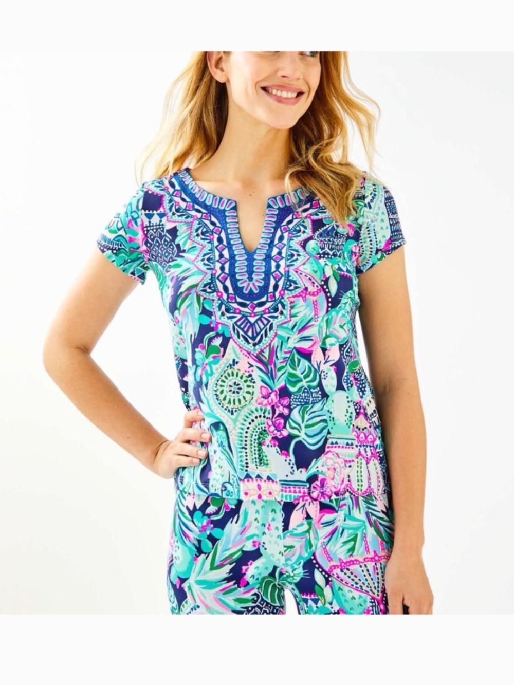 Lilly Pulitzer Alora Top Multi Lookin Sharp Engineered Short Sleeve Shirt XS
